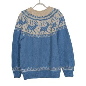 Dale of Norway Reindeer Sweater Womens Size Large Light Blue Wool Knit Nordic